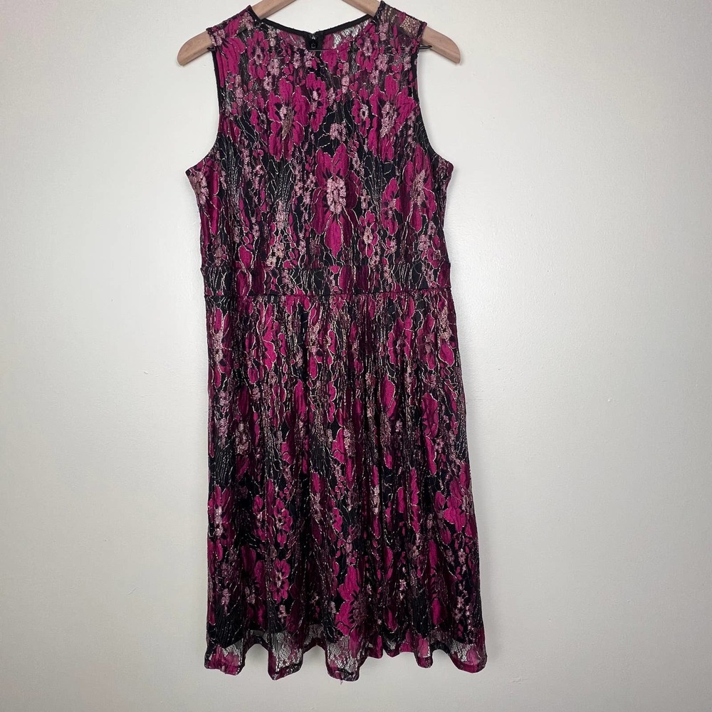Alexia Admor Dark Magenta Sparkly Floral Sleeveless Cocktail Party Dress Size XL